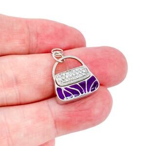 Sterling Silver 925 Enamel Purse Charm Pendant | Dainty Fashion Accessory